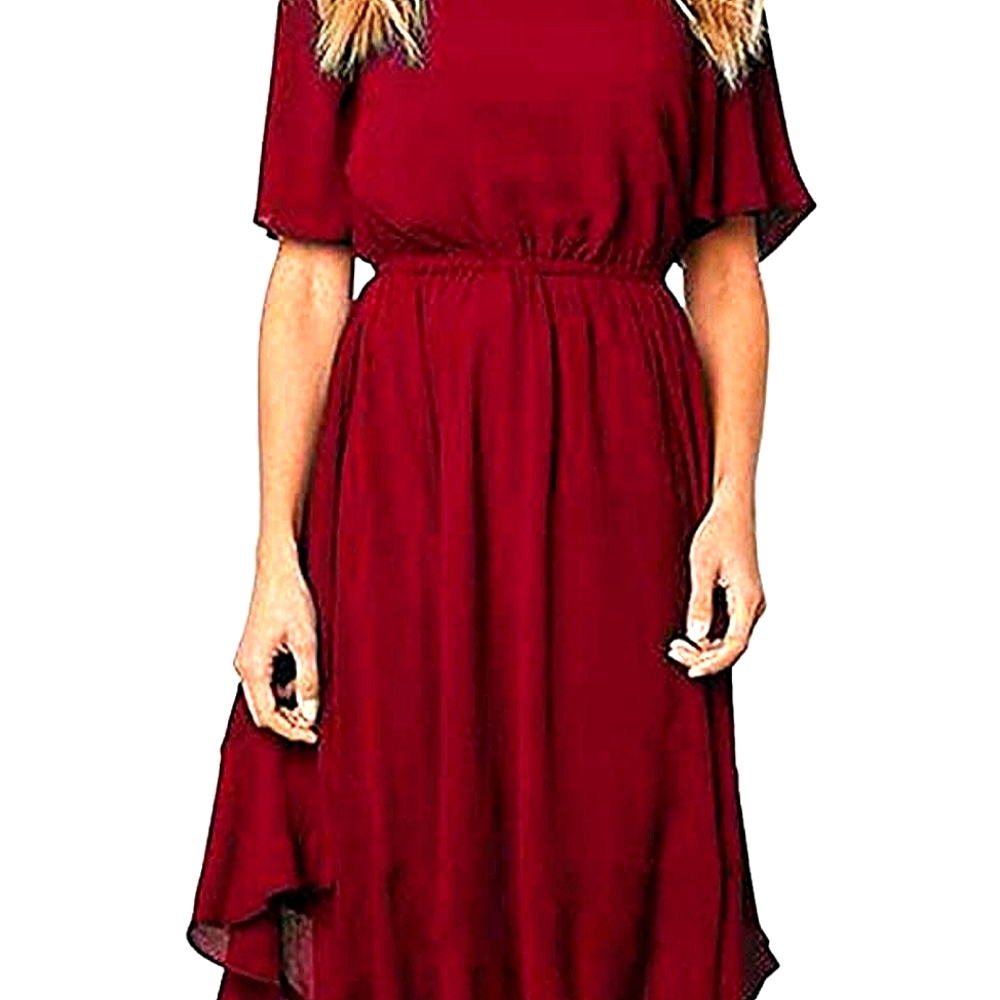 Burgundy Chiffon Short Sleeve dress
